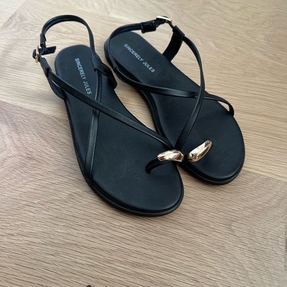 Sincerly Jules Black Sandals with Gold Accents - Picture 1 of 2